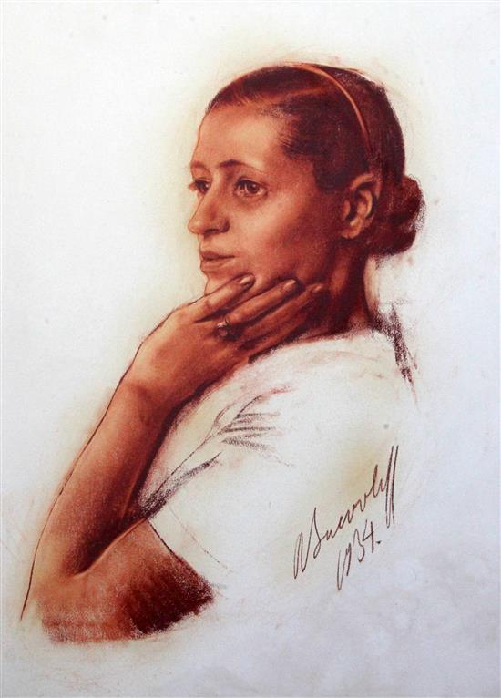 Alexandre Iacovleff (Russian, 1887-1938) Portrait of a Irene Andreeva (1911-1990) 24.5 x 19.5in.